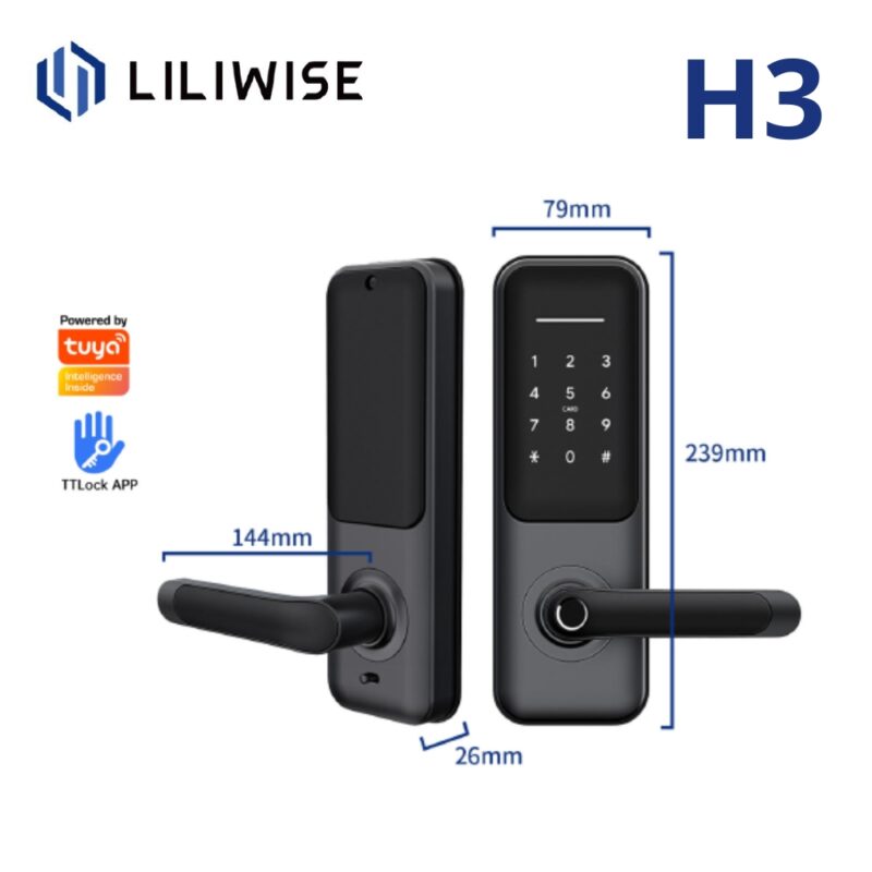 Liliwise Smart Lock H3B - Έξυπνη Κλειδαριά Πόρτας με Έλεγχο μέσω Εφαρμογής, Δακτυλικού Αποτυπώματος, Κάρτας RFID, Κωδικού και Κλειδιού