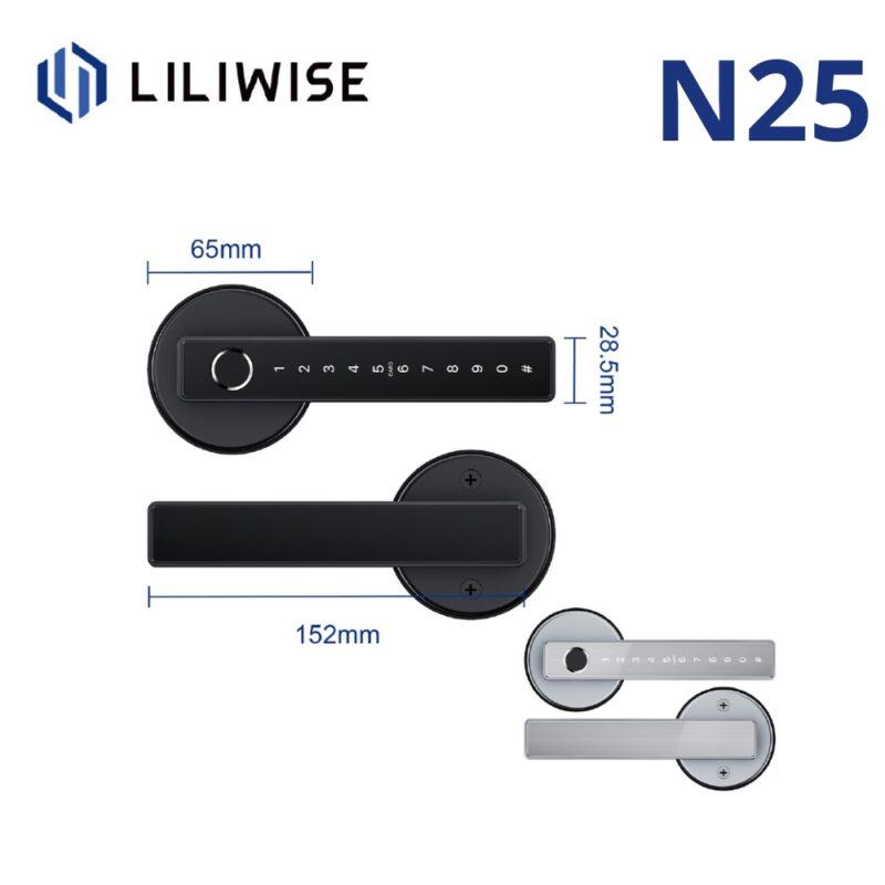 Liliwise Smart Lock N25B - Έξυπνη Κλειδαριά Πόρτας με Έλεγχο μέσω Εφαρμογής, Δακτυλικού Αποτυπώματος, Κάρτας RFID, Κωδικού και Κλειδιού