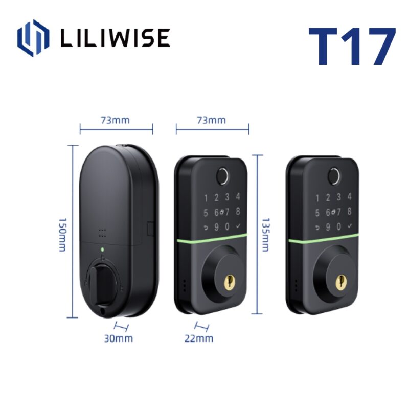 Liliwise Smart Lock T17B - Έξυπνη Κλειδαριά Πόρτας με Έλεγχο μέσω Εφαρμογής, Δακτυλικού Αποτυπώματος, Κάρτας RFID, Κωδικού και Κλειδιού